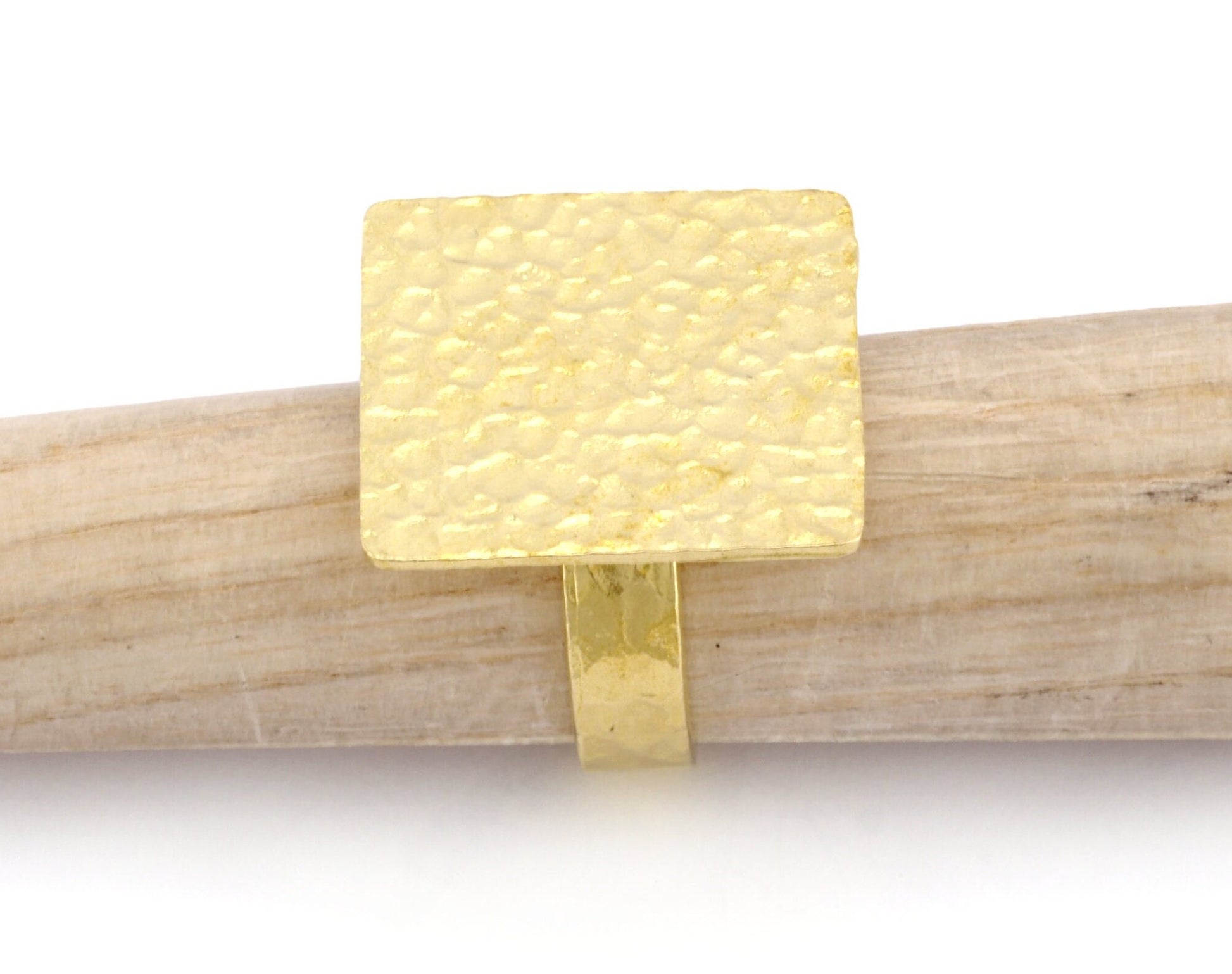 Square Hammered Adjustable Ring Blank Bezel Base - Raw Brass (23mm Blank ) 4934