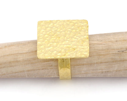 Square Hammered Adjustable Ring Blank Bezel Base - Raw Brass (23mm Blank ) 4934