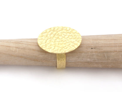 Oval Hammered Adjustable Ring Blank Bezel Base - Raw Brass (26x20mm Blank ) 4936