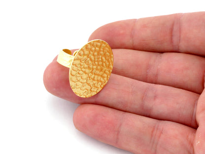 Oval Hammered Adjustable Ring Blank Bezel Base - Raw Brass (26x20mm Blank ) 4936