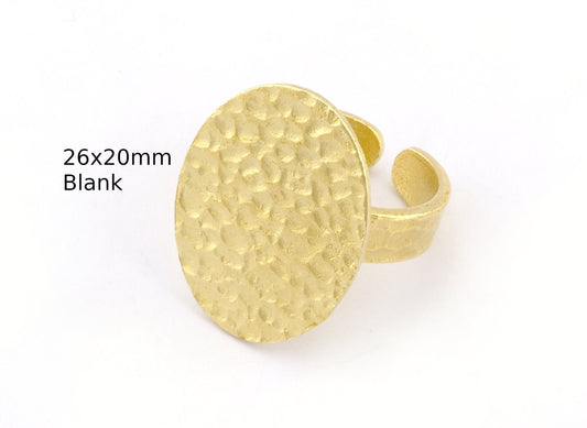 Oval Hammered Adjustable Ring Blank Bezel Base - Raw Brass (26x20mm Blank ) 4936
