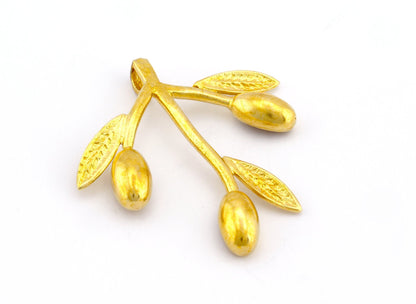 Olives Branch Leaf Charms Pendant Raw Brass - 45x44mm 4937