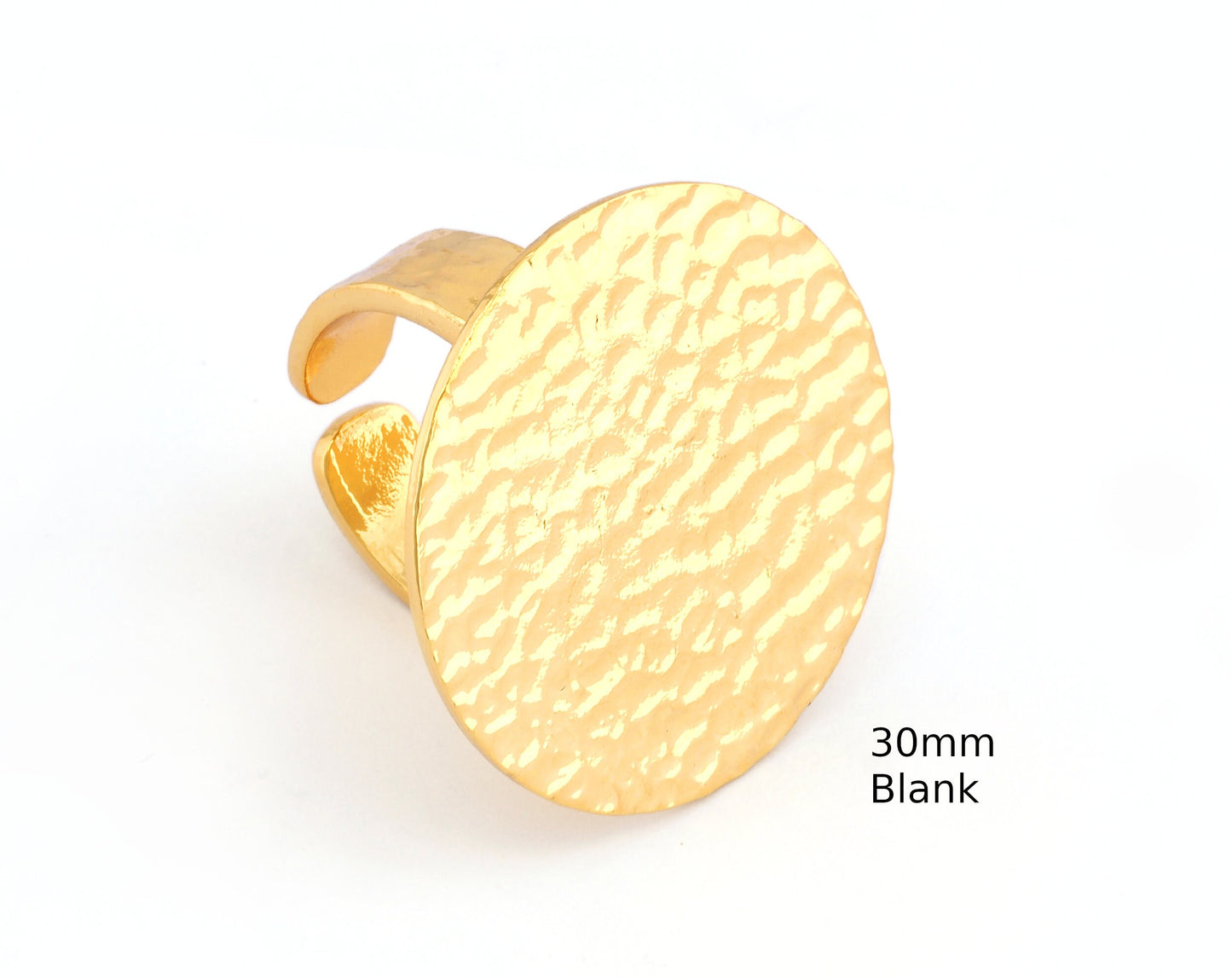 Hammered Adjustable Ring Blank - Shiny Gold Plated Brass (30mm Blank ) 4916