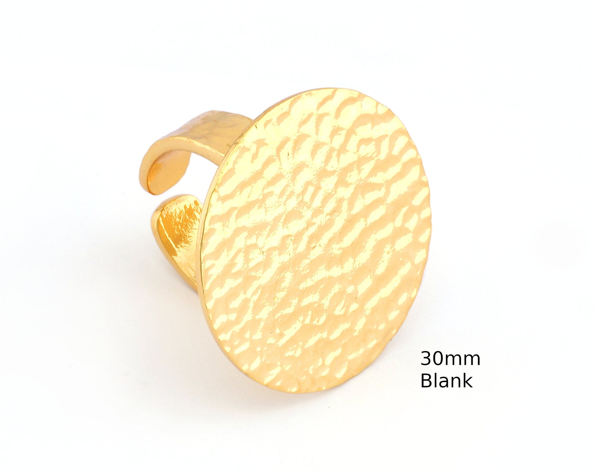 Hammered Adjustable Ring Blank - Shiny Gold Plated Brass (30mm Blank ) 4916