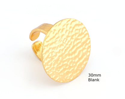 Hammered Adjustable Ring Blank - Shiny Gold Plated Brass (30mm Blank ) 4916