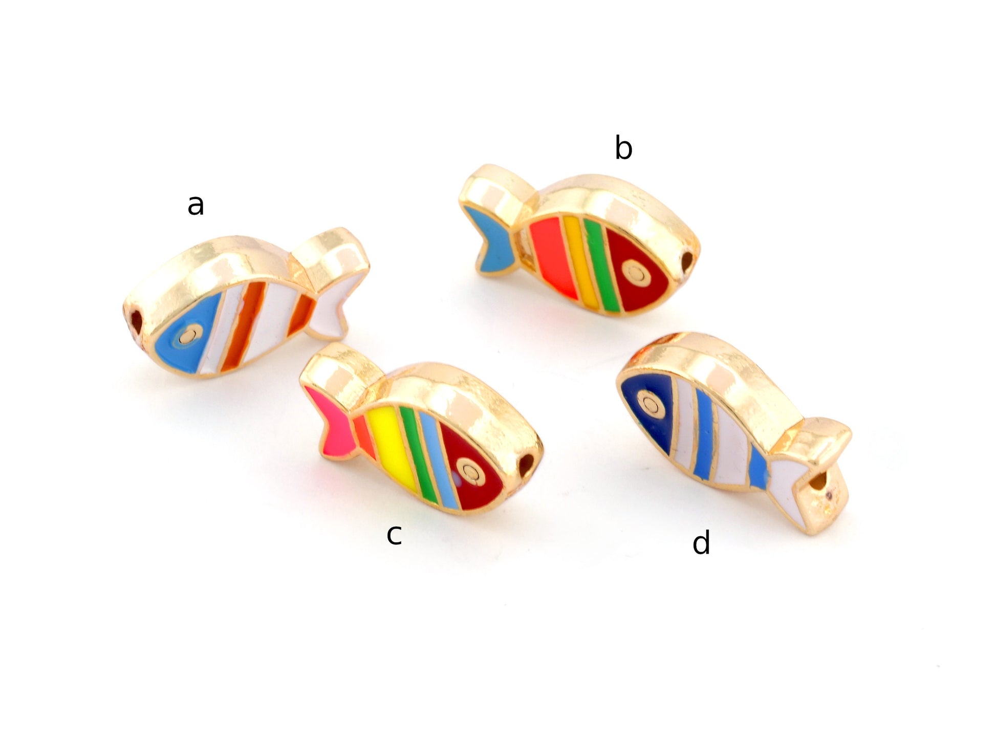 Fish Colorful Enamel Beads Charms Enamel Filled Gold Tone 16x10mm 4941