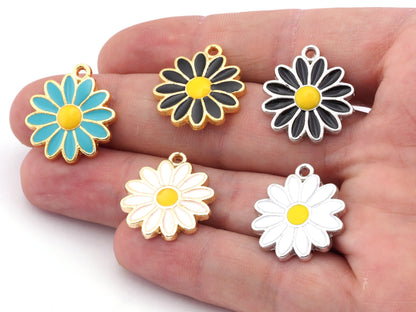 Daisy Flower Colorful Enamel Charms Pendant Enamel Filled Gold Silver Tone 23x20mm 4941
