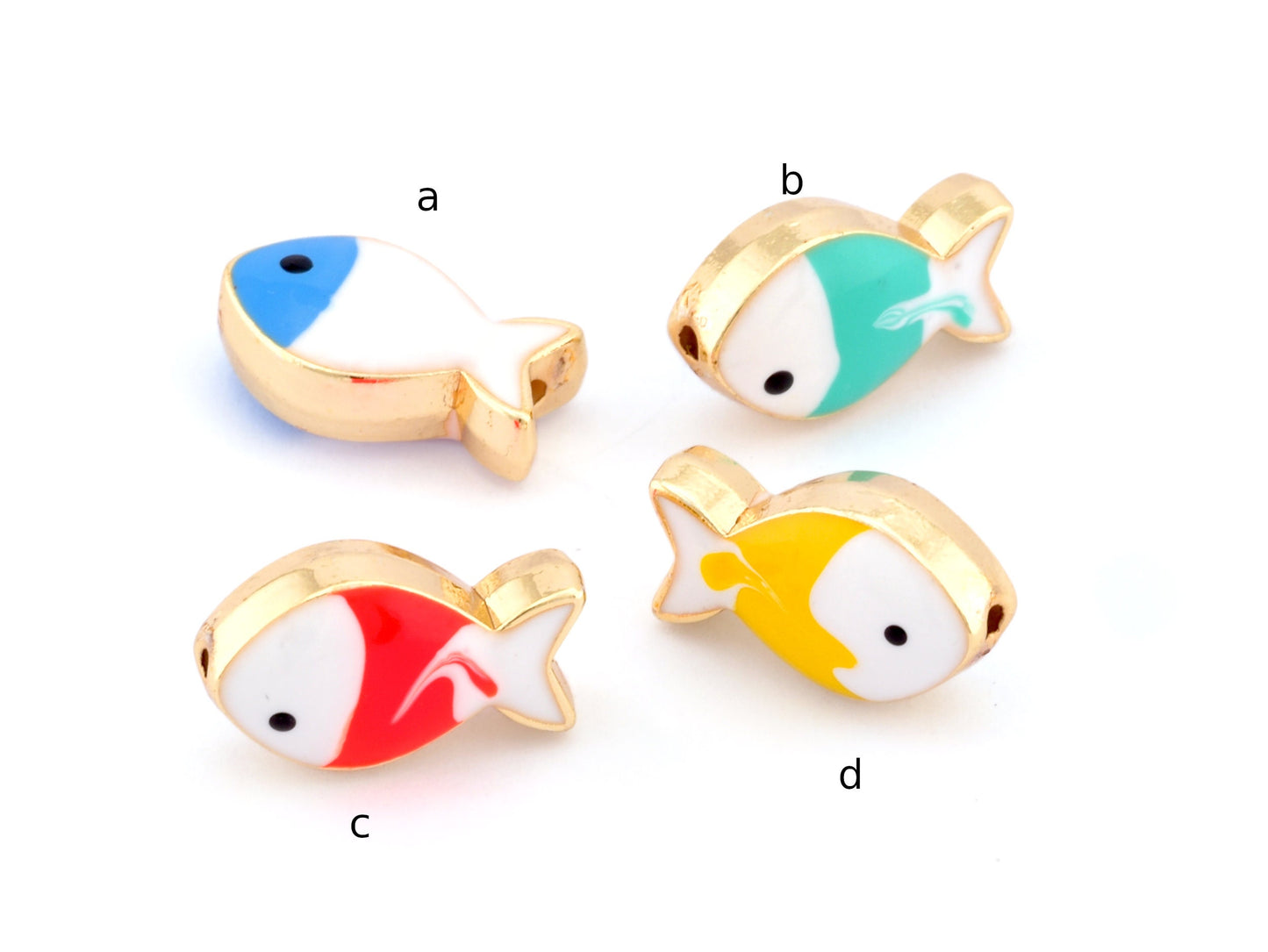 Fish Colorful Enamel Beads Charms (Both side enamel filled) Gold Tone 16x10mm 4941