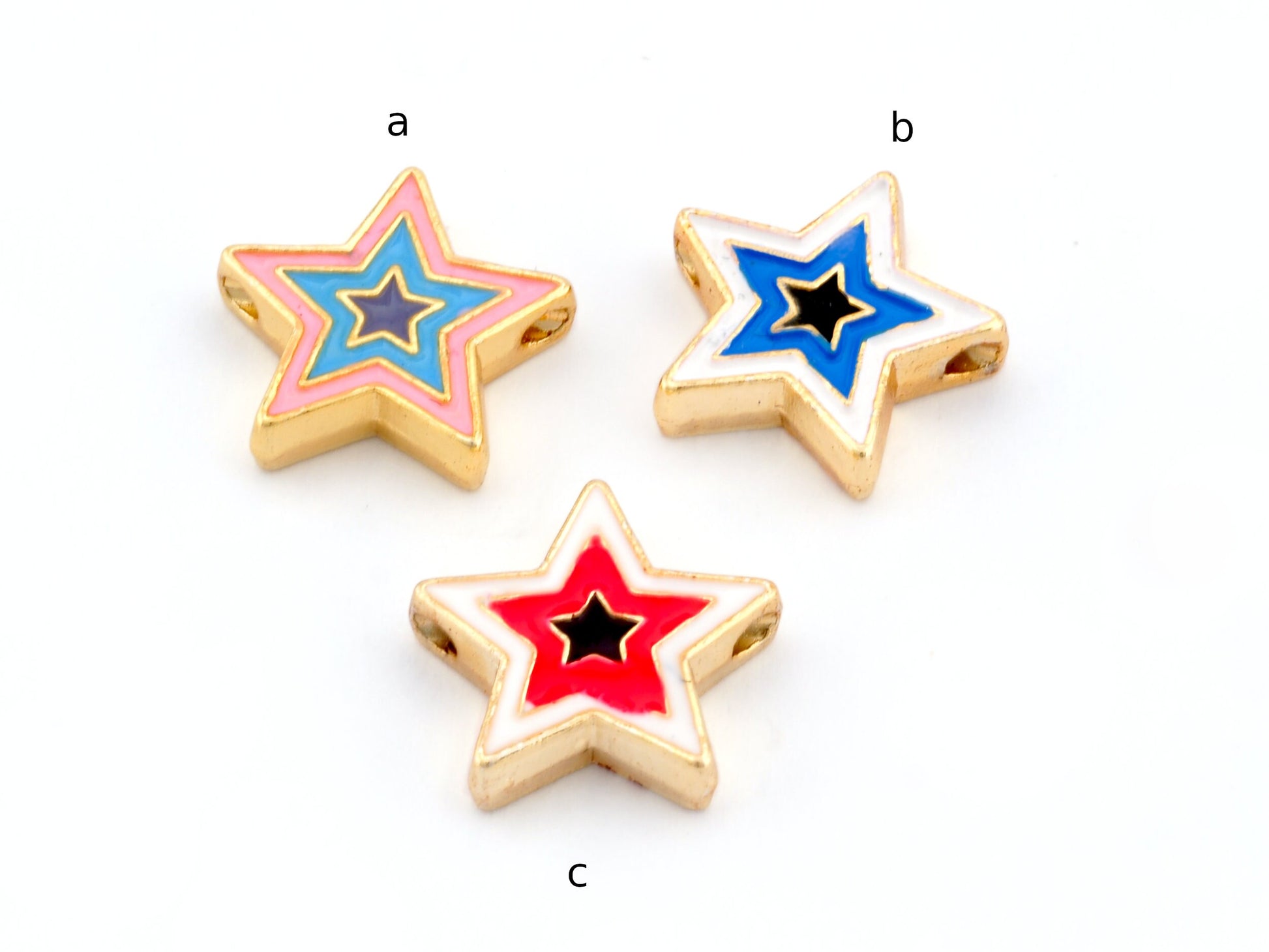 Star Colorful Enamel Beads Charms (Both side enamel filled) Gold Tone 16mm 4941