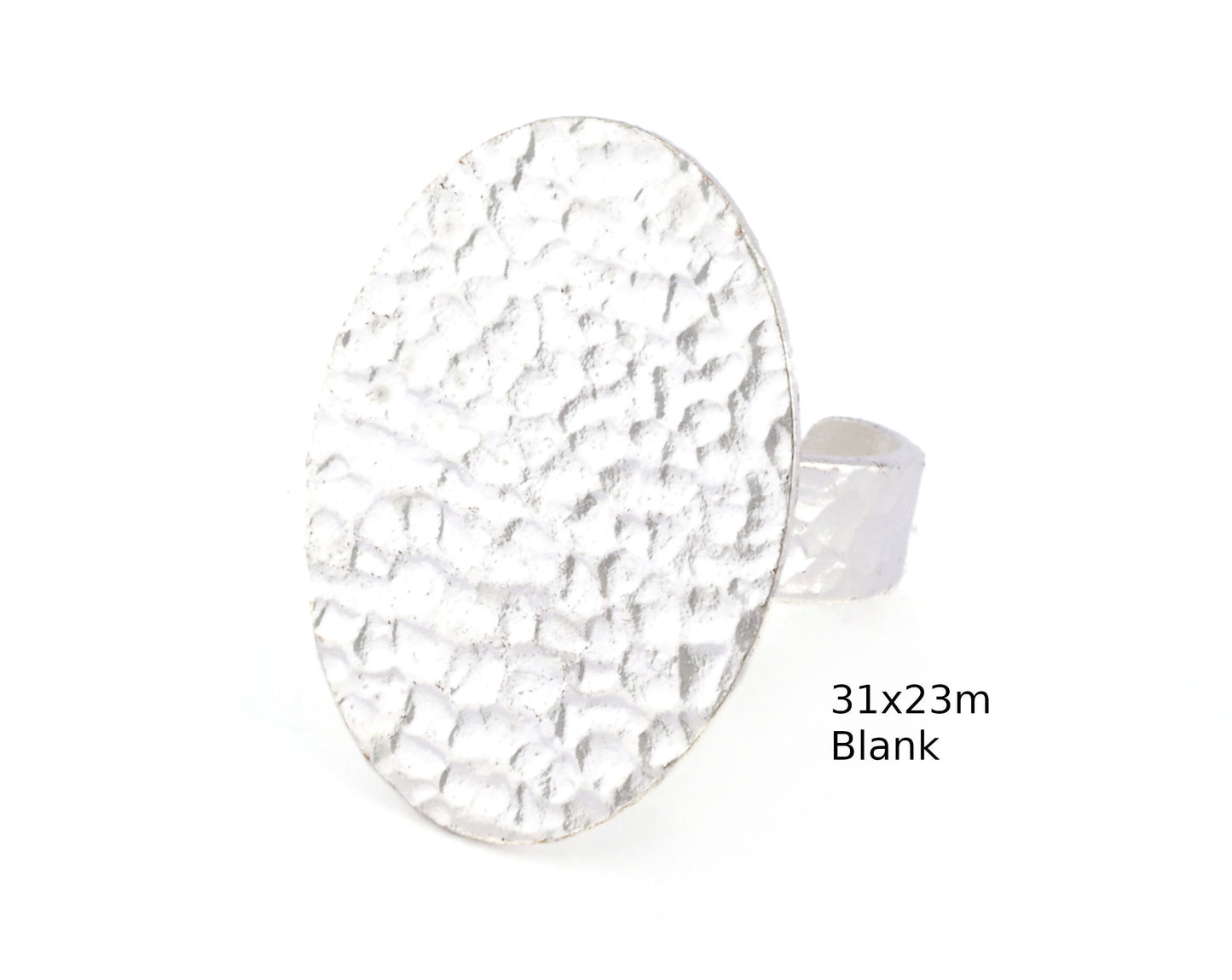 Oval Hammered Adjustable Ring Blank Bezel Base - Shiny Silver Plated Brass (30x23mm Blank ) 4935