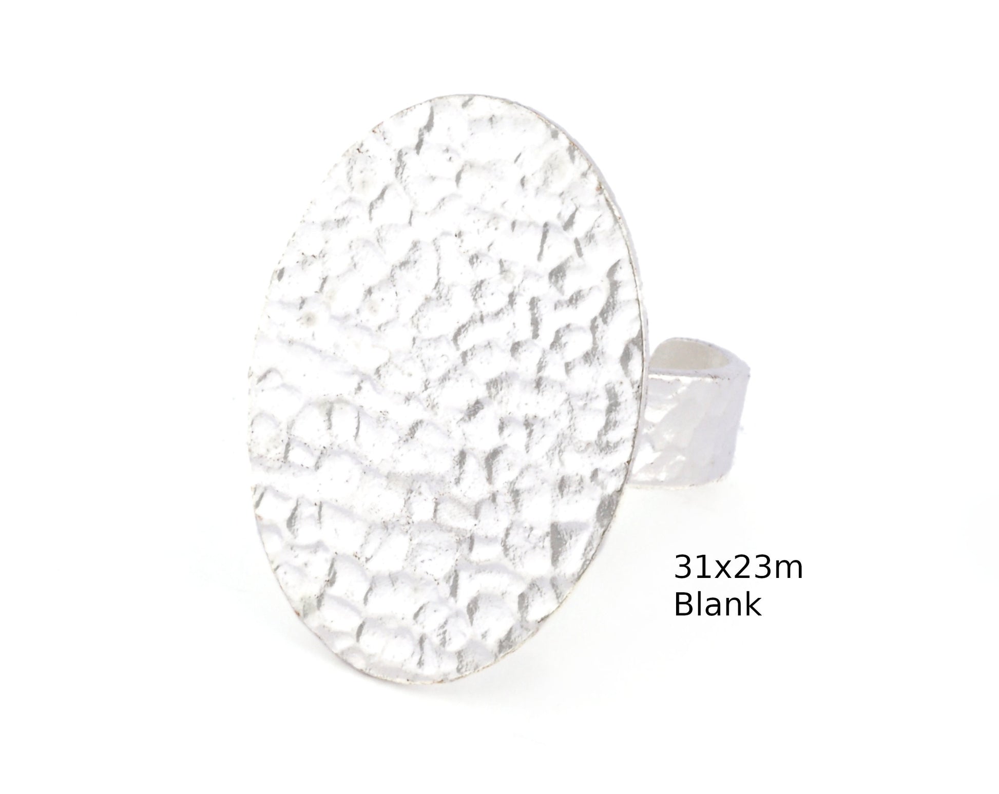 Oval Hammered Adjustable Ring Blank Bezel Base - Shiny Silver Plated Brass (30x23mm Blank ) 4935