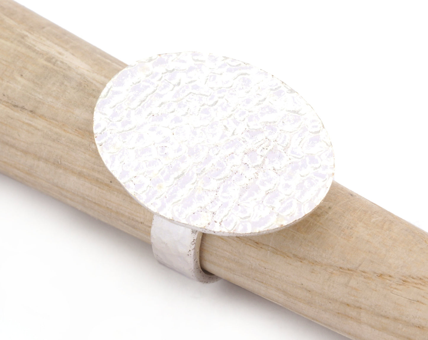 Oval Hammered Adjustable Ring Blank Bezel Base - Shiny Silver Plated Brass (30x23mm Blank ) 4935