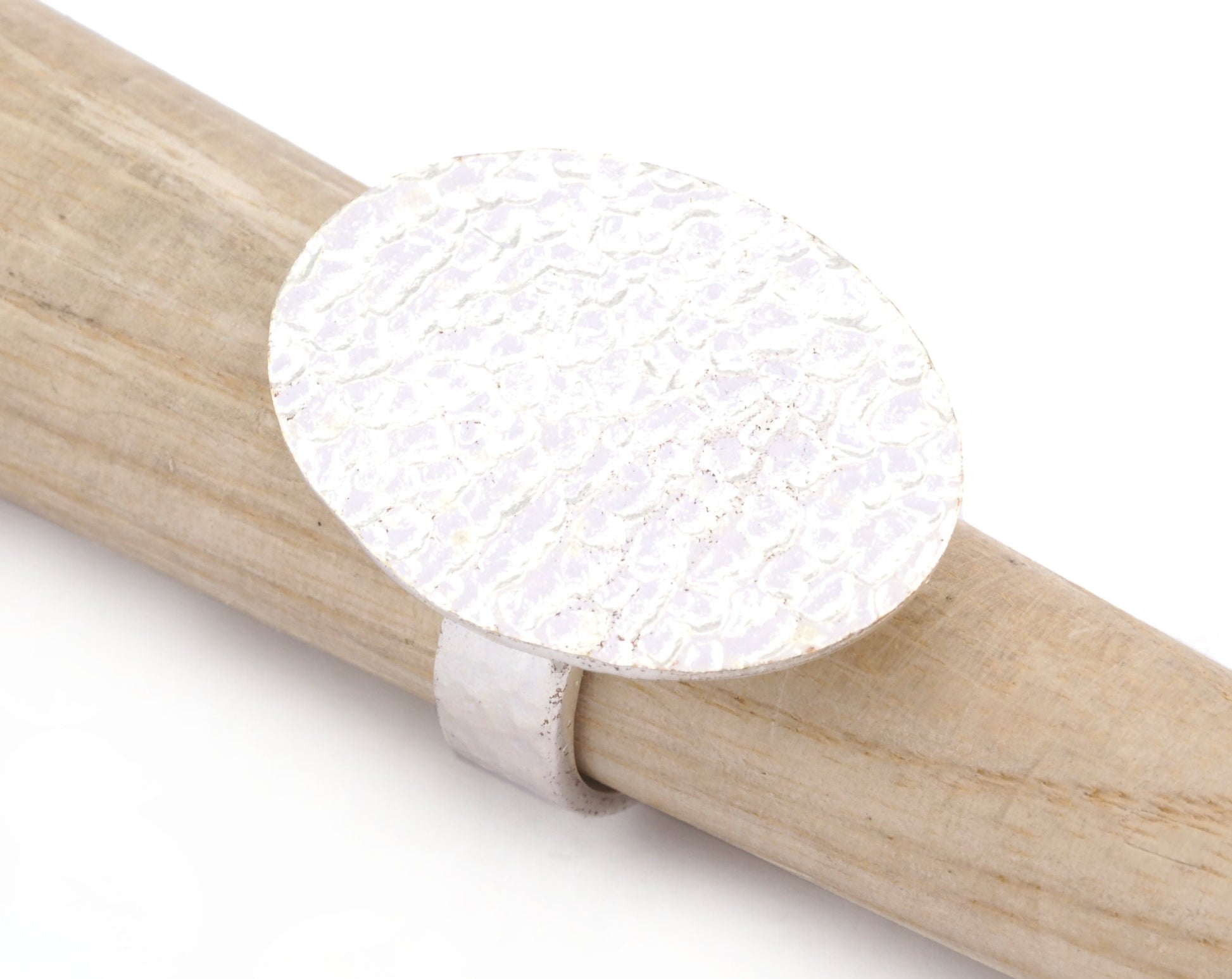 Oval Hammered Adjustable Ring Blank Bezel Base - Shiny Silver Plated Brass (30x23mm Blank ) 4935