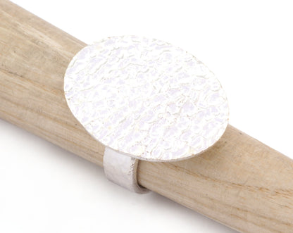 Oval Hammered Adjustable Ring Blank Bezel Base - Shiny Silver Plated Brass (30x23mm Blank ) 4935