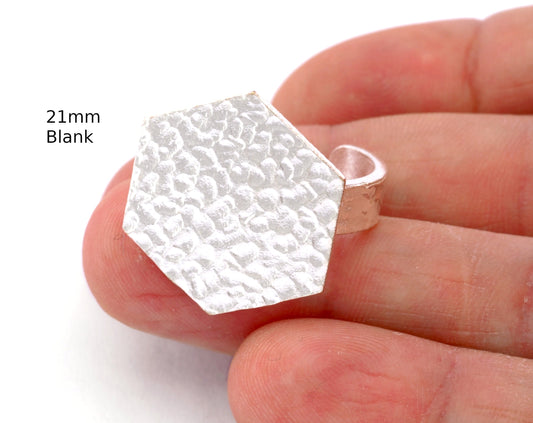 Hexagonal Hammered Adjustable Ring Blank - Shiny Silver Plated Brass (21mm Blank ) 4946