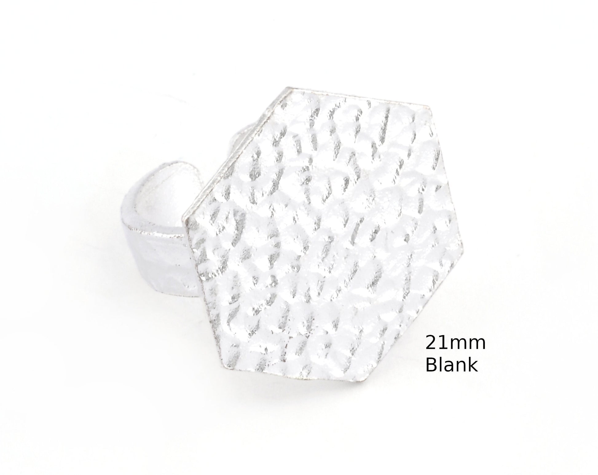Hexagonal Hammered Adjustable Ring Blank - Shiny Silver Plated Brass (21mm Blank ) 4946