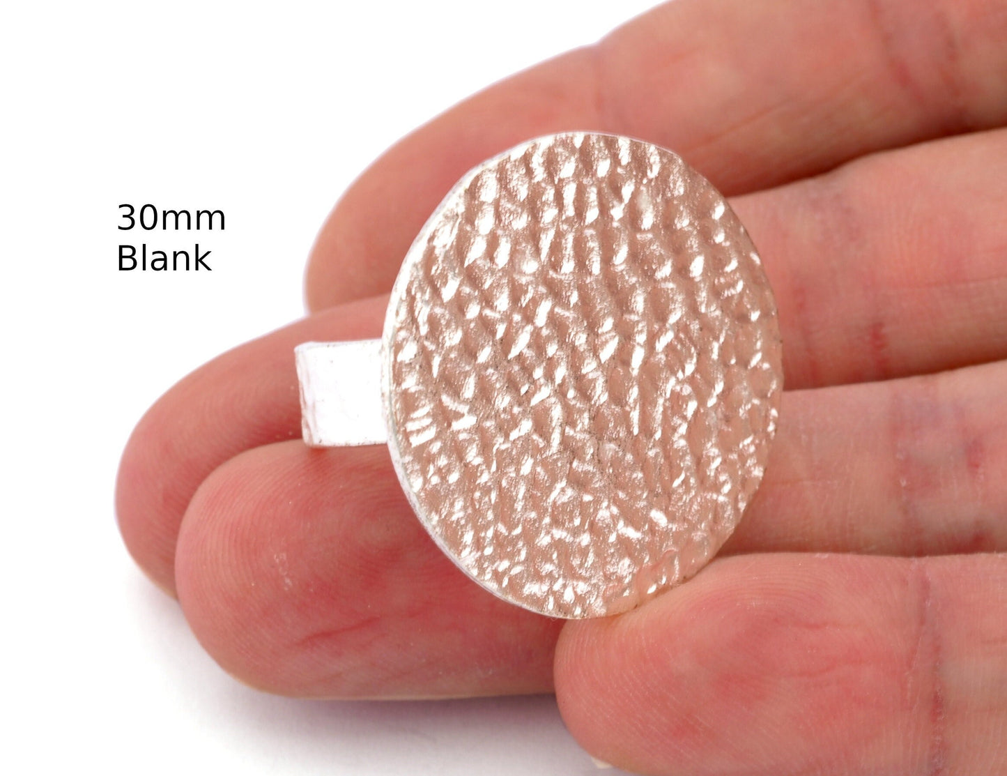 Hammered Adjustable Ring Blank - Shiny Silver Plated Brass (30mm Blank ) 4916