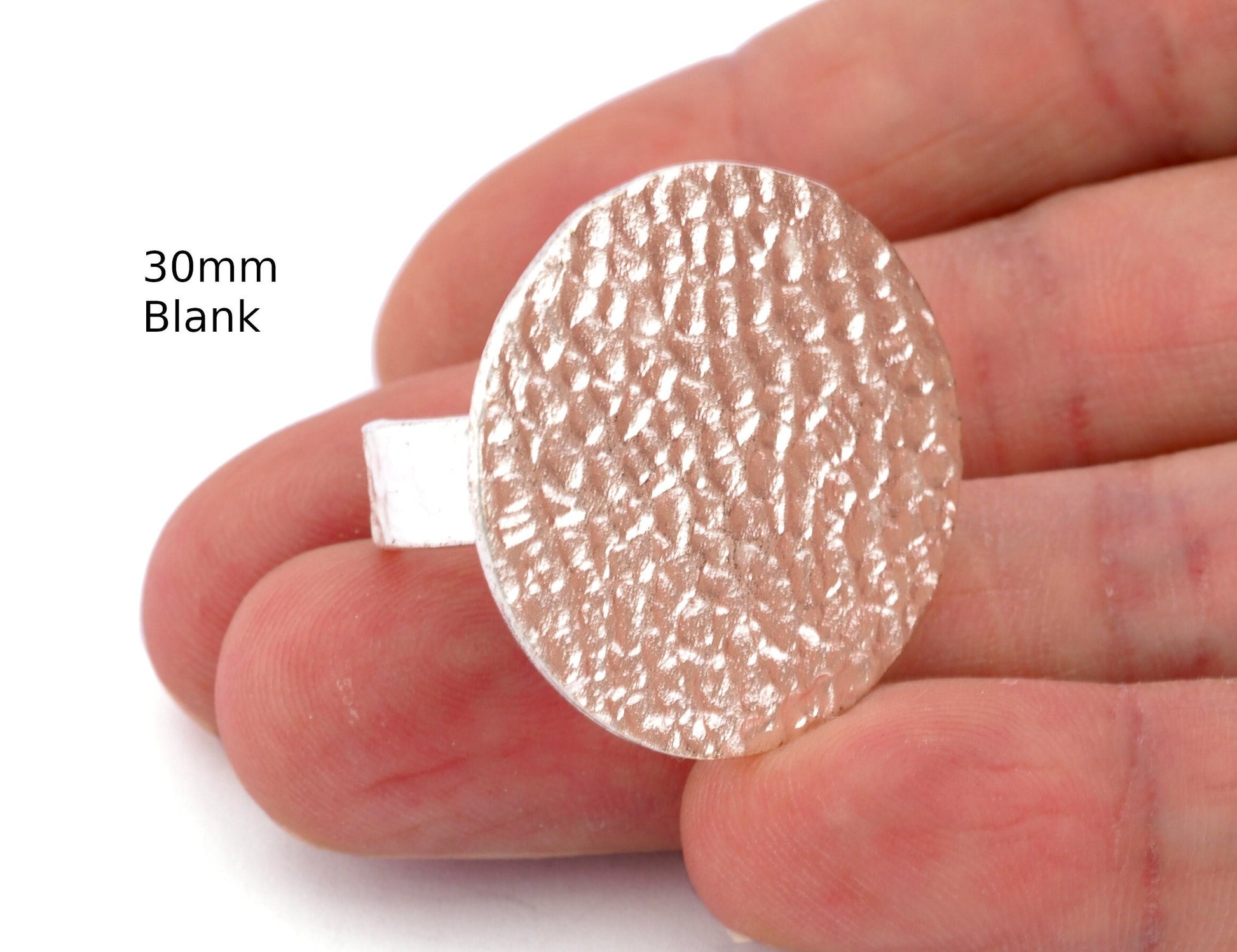 Hammered Adjustable Ring Blank - Shiny Silver Plated Brass (30mm Blank ) 4916