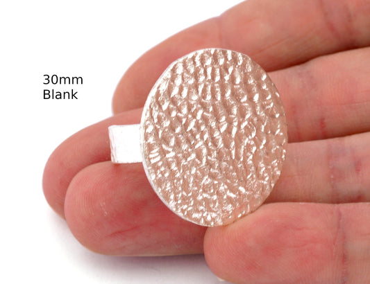 Hammered Adjustable Ring Blank - Shiny Silver Plated Brass (30mm Blank ) 4916