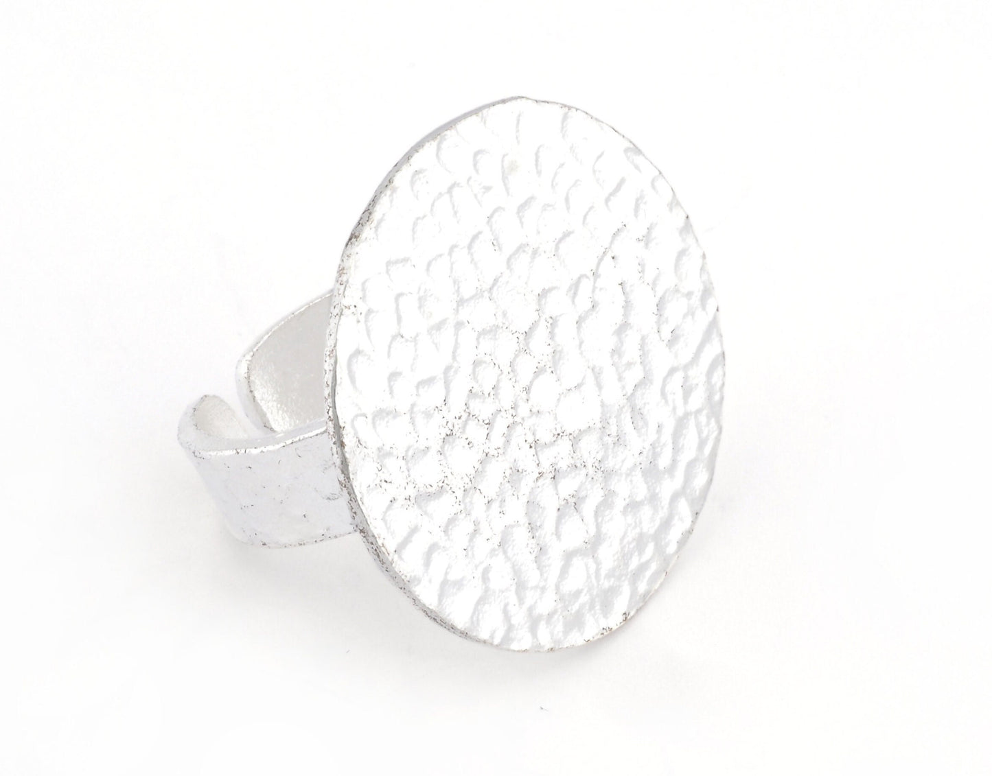Hammered Adjustable Ring Blank - Shiny Silver Plated Brass (30mm Blank ) 4916
