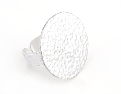 Hammered Adjustable Ring Blank - Shiny Silver Plated Brass (30mm Blank ) 4916