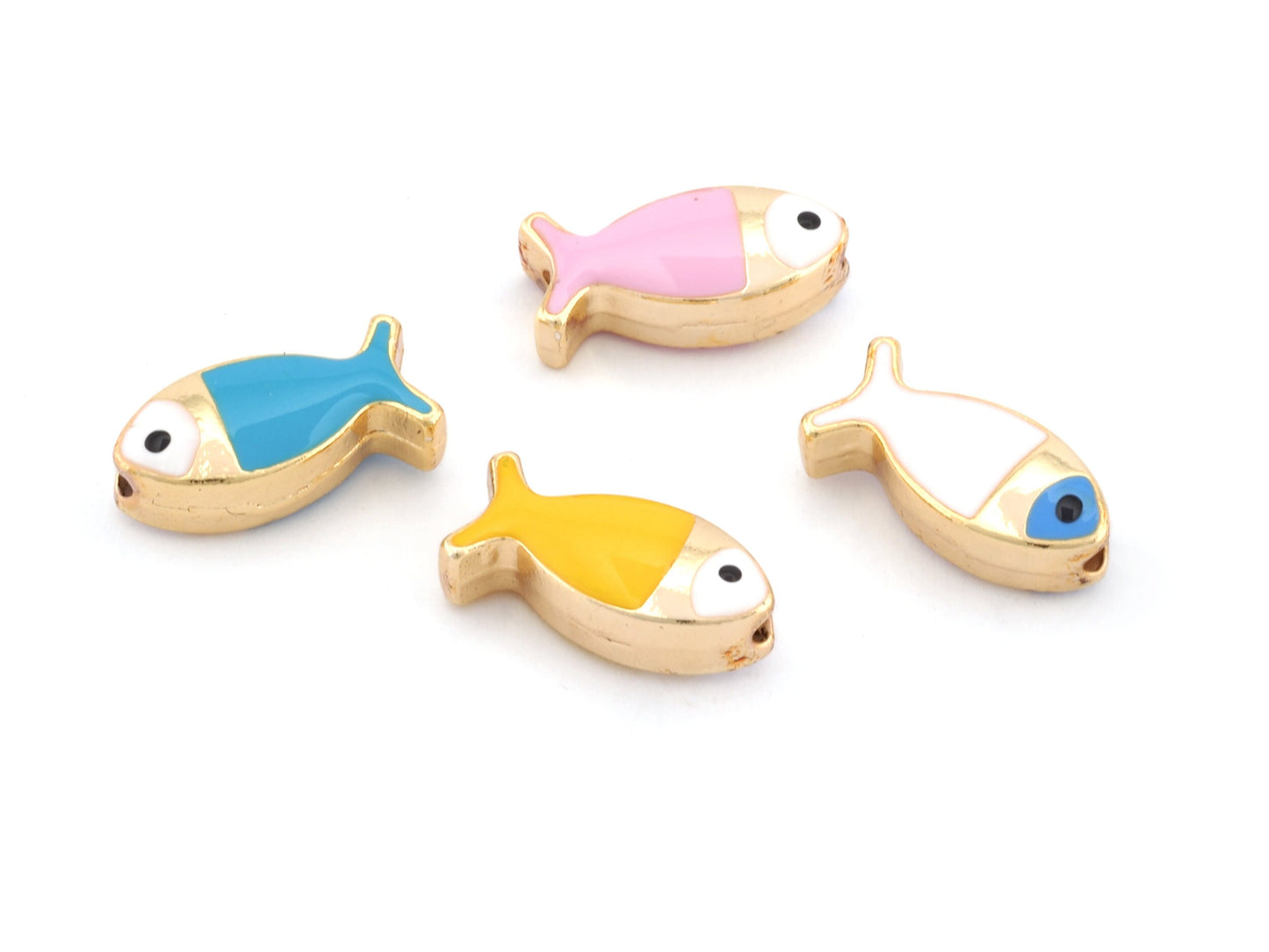 Fish Colorful Enamel Beads Charms (Both side enamel filled) Gold Tone 15x7mm 4943