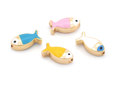 Fish Colorful Enamel Beads Charms (Both side enamel filled) Gold Tone 15x7mm 4943