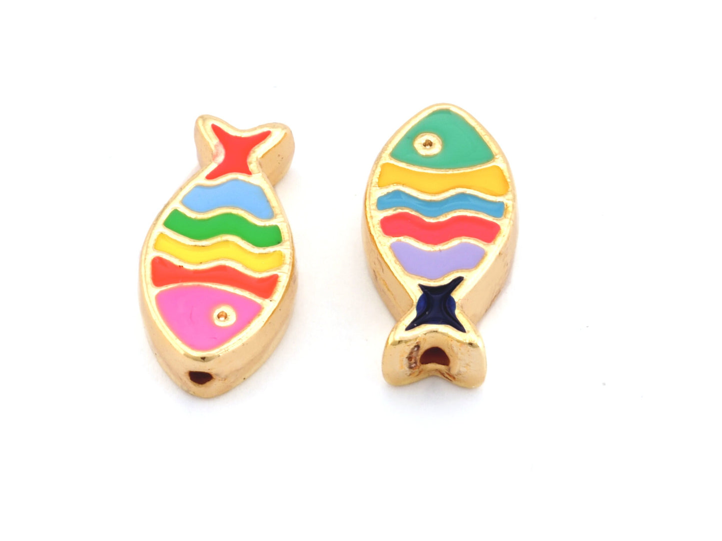 Fish Colorful Enamel Beads Charms (Both side enamel filled) Gold Tone 16x9mm 4944