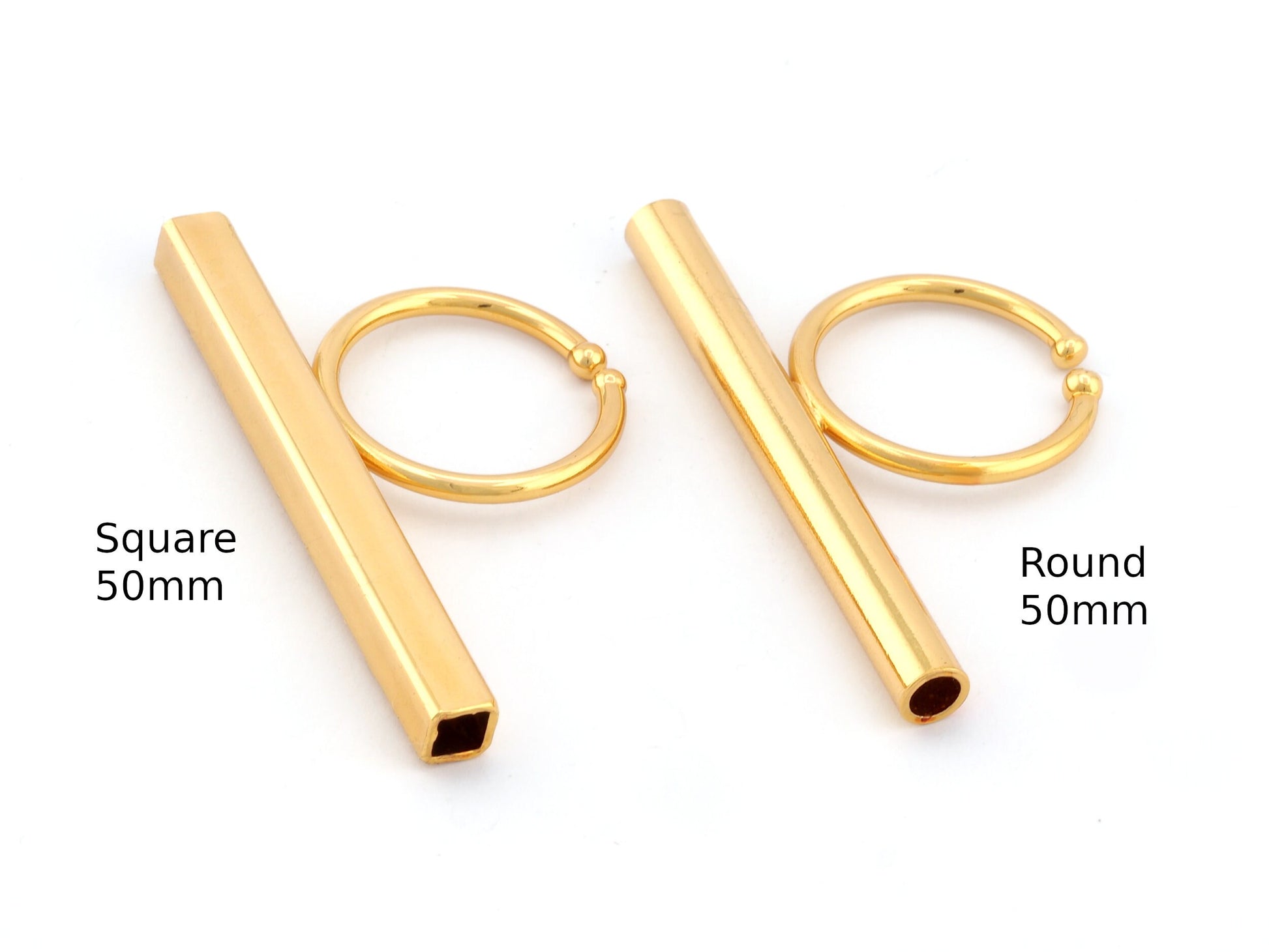 Square Round Tube Adjustable Ring Blank - Shiny Gold Plated Brass (50mm Tube ) 4917 - 5037