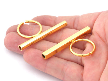 Square Round Tube Adjustable Ring Blank - Shiny Gold Plated Brass (50mm Tube ) 4917 - 5037