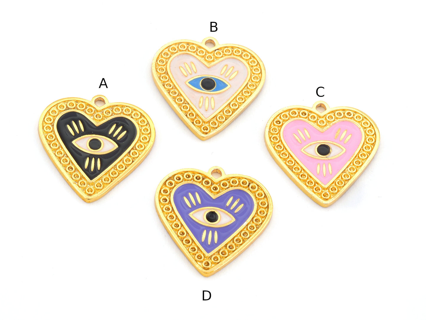 Heart Eye Colorful Enamel Filled Charms Pendant Gold Plated Brass 22x21mm 4945