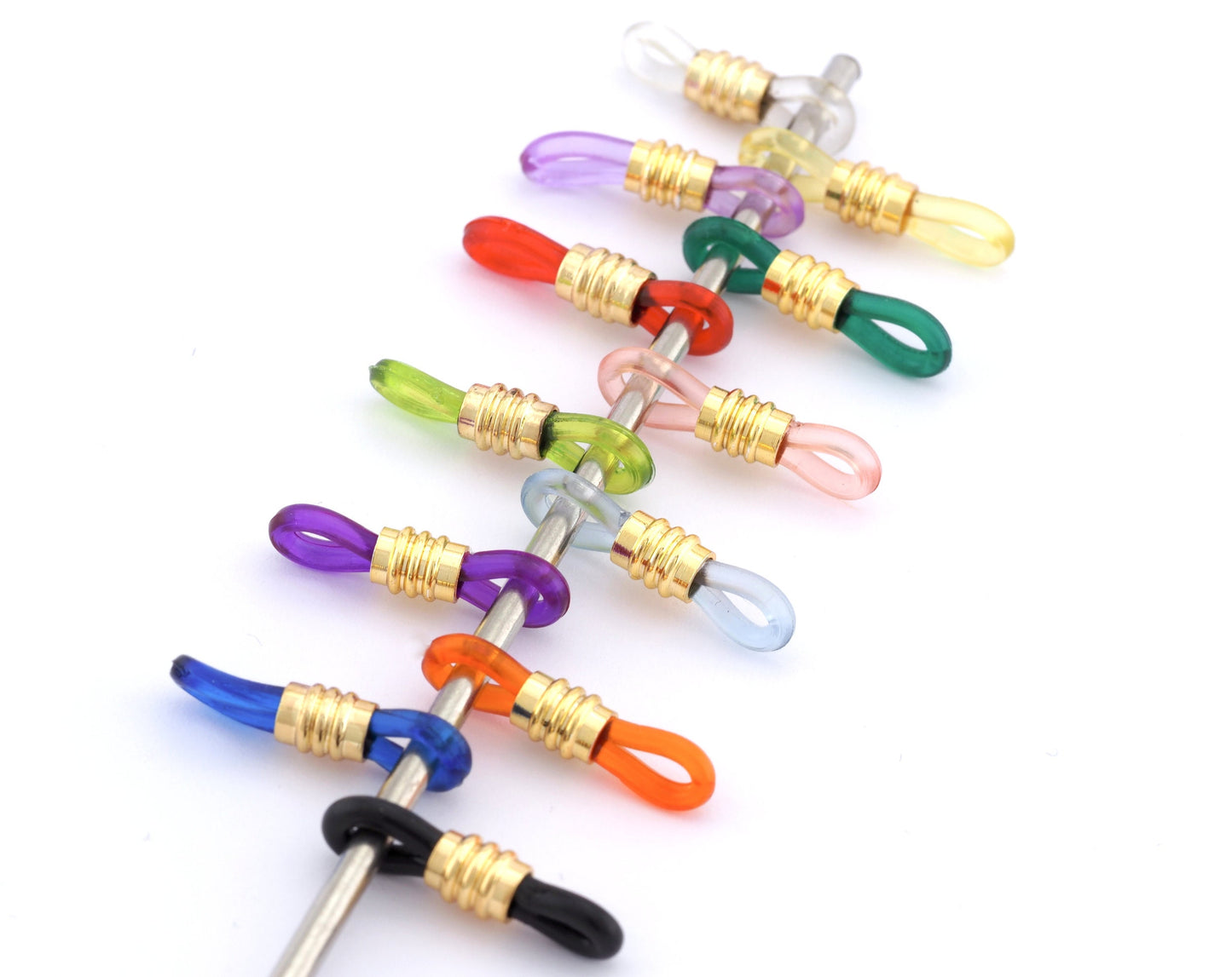 Gold Tone Plated Brass Rubber Eye Glasses Chain Holders - Replacement Loops for Glasses - Rubber Spectacle Holder Ends s260 261