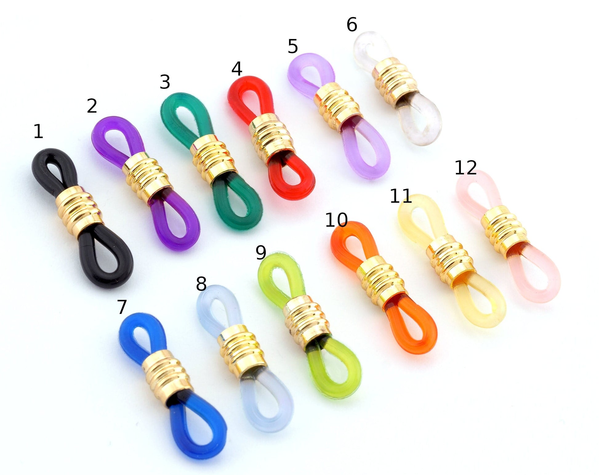 Gold Tone Plated Brass Rubber Eye Glasses Chain Holders - Replacement Loops for Glasses - Rubber Spectacle Holder Ends s260 261