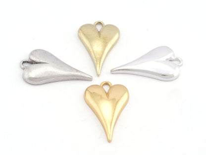 Heart Charms Pendant Raw Brass , Antique silver, Shiny silver, Shiny gold plated 32x19mm OZ4825