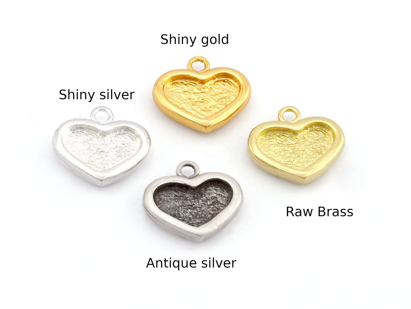 Heart Charms (Blank on both sides) Pendant Resin Blank Bezel Setting Raw Brass , Antique Shiny silver or Gold plated (13x8mm) chams 4837