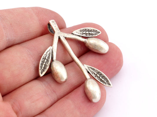 Olives Branch Leaf Charms Pendant Antique Silver Plated Brass - 45x44mm 4937