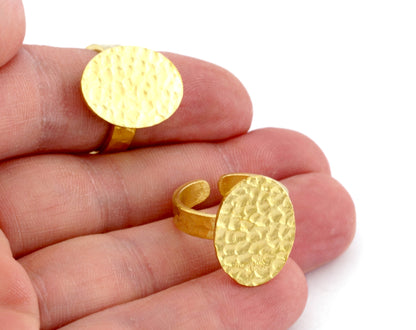 Oval Hammered Adjustable Ring Blank - Raw Brass (20x15mm Blank ) 4949