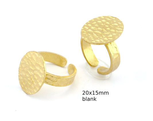 Oval Hammered Adjustable Ring Blank - Raw Brass (20x15mm Blank ) 4949
