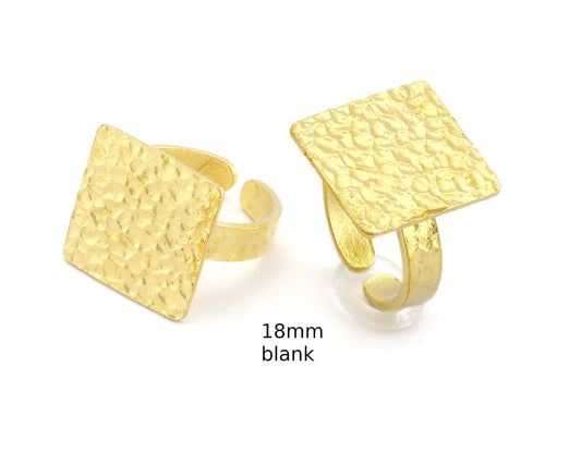 Square Hammered Adjustable Ring Blank - Raw Brass (18mm Blank ) 4950