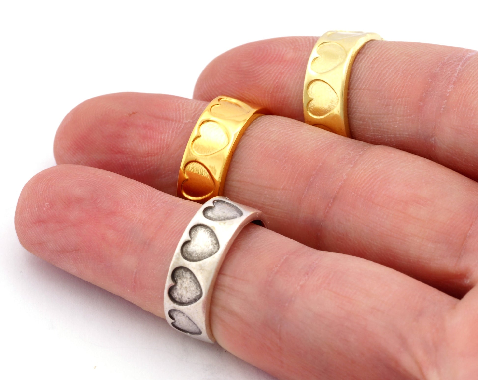 Heart Band Ring Embossment Adjustable Ring Raw Brass, Antique silver, Shiny gold plated (7-10US inner size) 4923