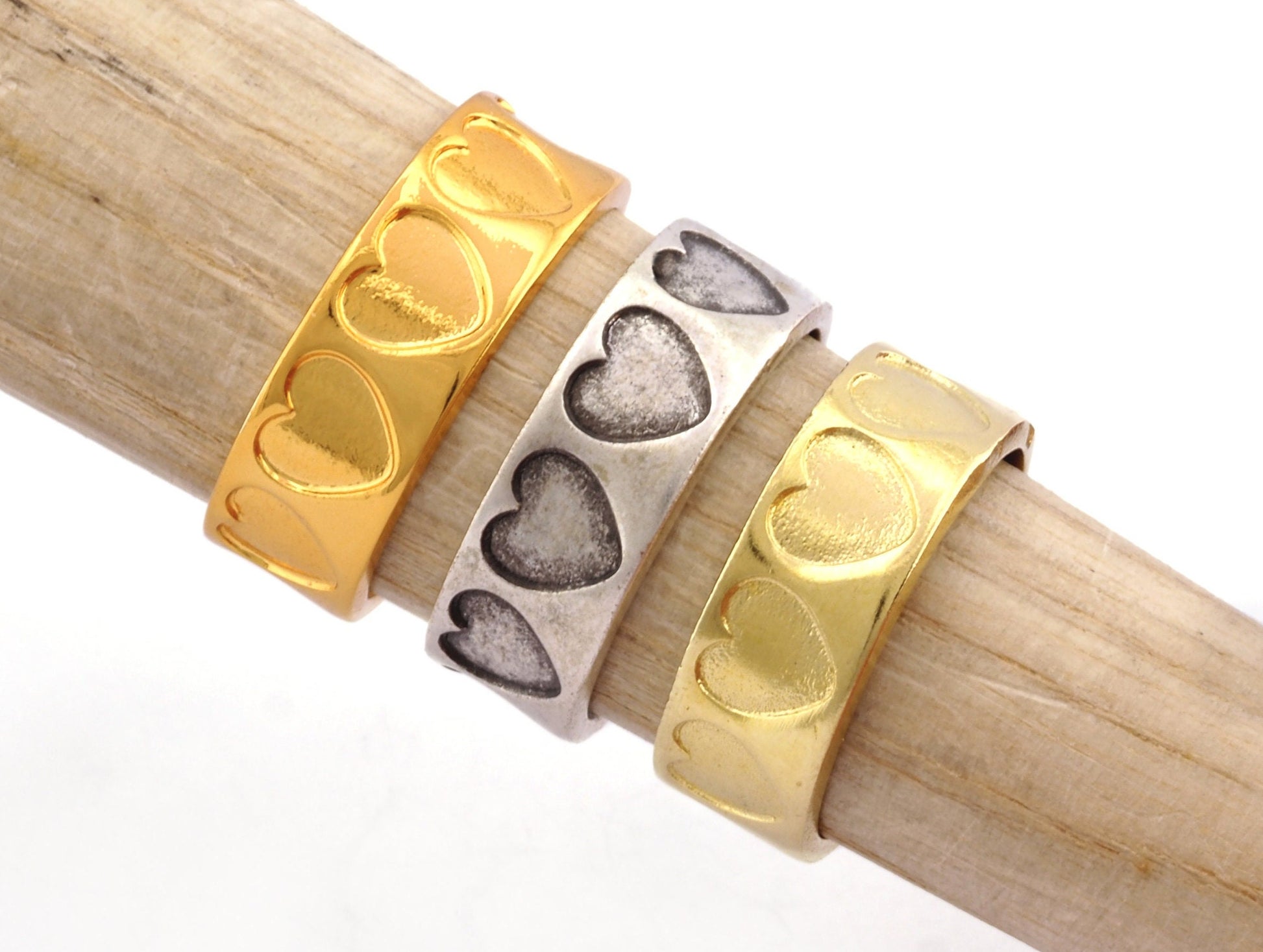 Heart Band Ring Embossment Adjustable Ring Raw Brass, Antique silver, Shiny gold plated (7-10US inner size) 4923