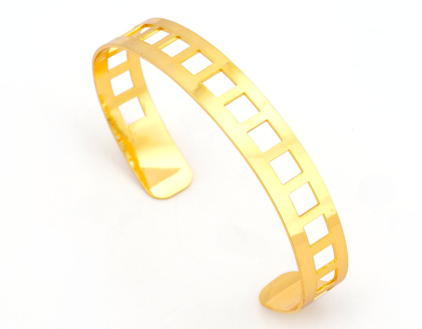 Bracelet Square Shape Cuff Base Laser Handmade Cut (Size Medium - Large) Shiny gold plated brass 4856