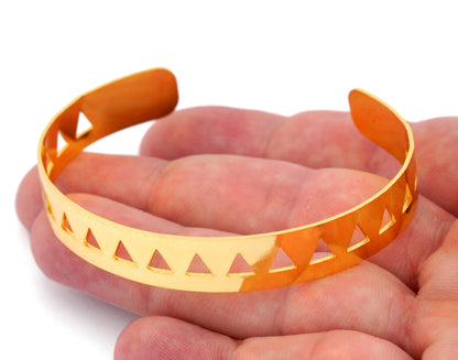 Bracelet Triangle Shape Cuff Base Laser Handmade Cut (Size Medium - Large) Shiny gold plated brass 4856