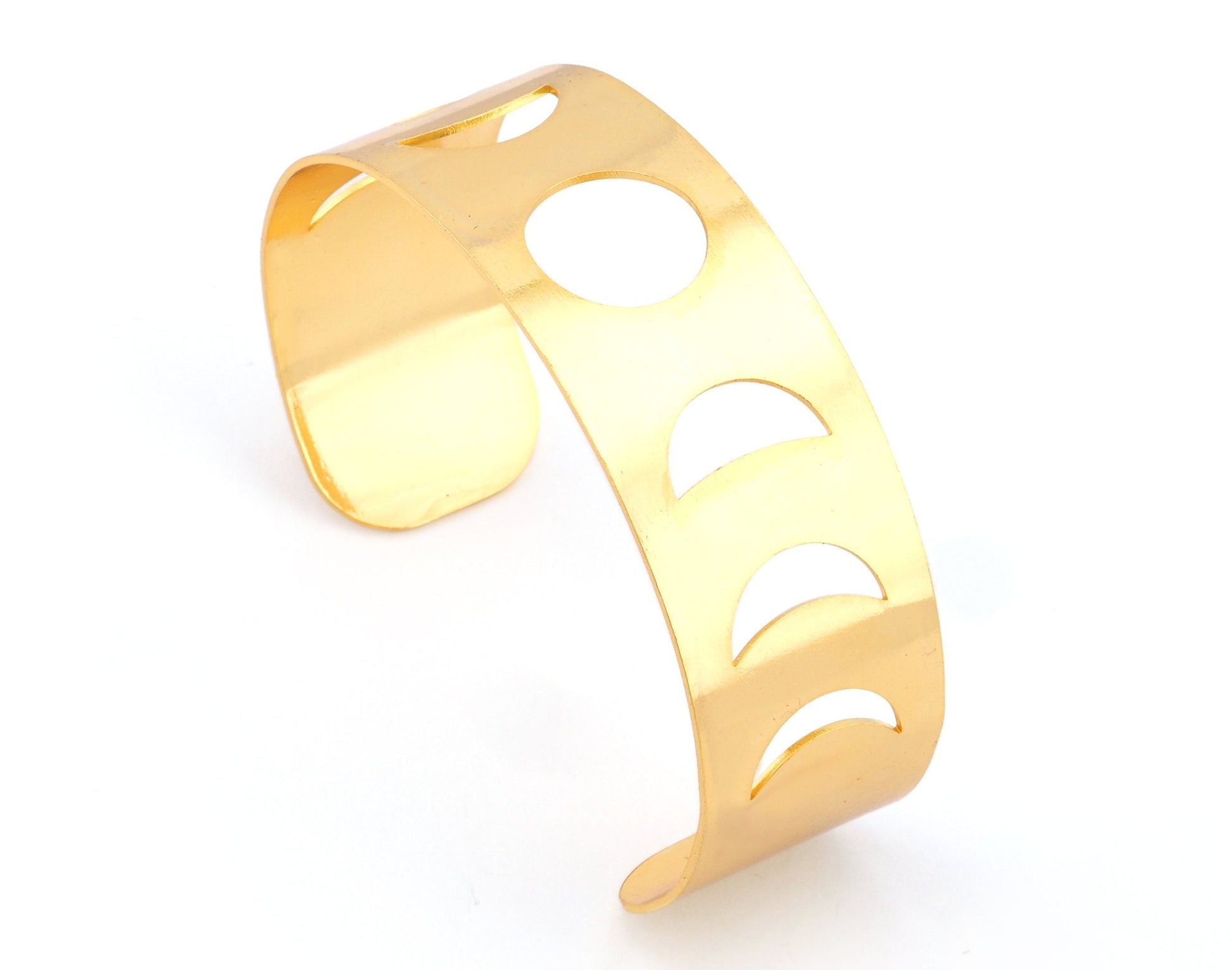 Bracelet Phase of the Moon Shape Cuff Base Laser Handmade Cut (Size Medium - Large) Shiny gold plated brass 4856