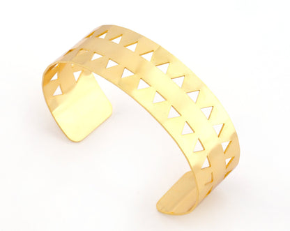 Bracelet Triangles Shape Cuff Base Laser Handmade Cut (Size Medium - Large) Shiny gold plated brass 4856