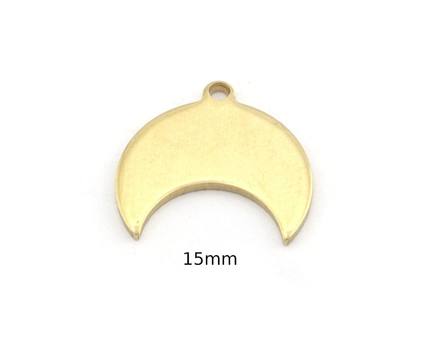 Crescent Moon 15mm 1 Hole Raw Brass Charms Findings Stampings 4958 - 100