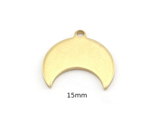 Crescent Moon 15mm 1 Hole Raw Brass Charms Findings Stampings 4958 - 100