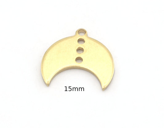 Crescent Moon 15mm 4 Hole Raw Brass Connector Charms Findings Stampings 4960 - 100