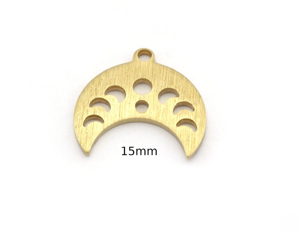 Crescent Phase of the Moon 15mm 2 Hole Brushed Brass Connector Charms Findings Stampings 4960 - 100