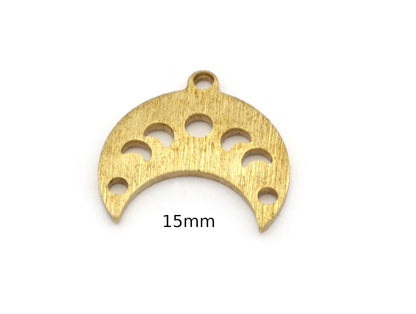 Crescent Phase of the Moon 15mm 3 Hole Brushed Brass Connector Charms Findings Stampings 4961 - 100